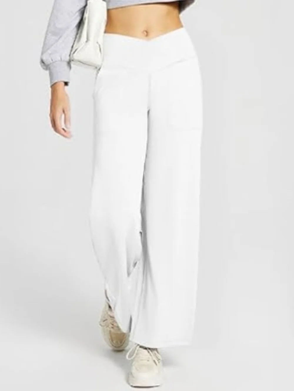 Baleaf Wide-Leg V-Waist White Yoga Pants